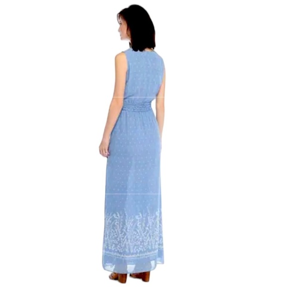 Sophie Max Studio 6B03Z69 Blue Floral Smock Waist V-Neck Chiffon Maxi Dress - Picture 3 of 12